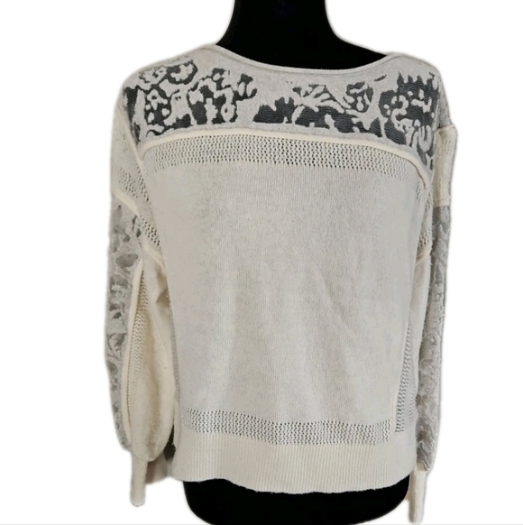 Anthropologie Womens Cream Sheer Balloon Sleeve Wool Blend Soft Feminine Sweater - Picture 4 of 15